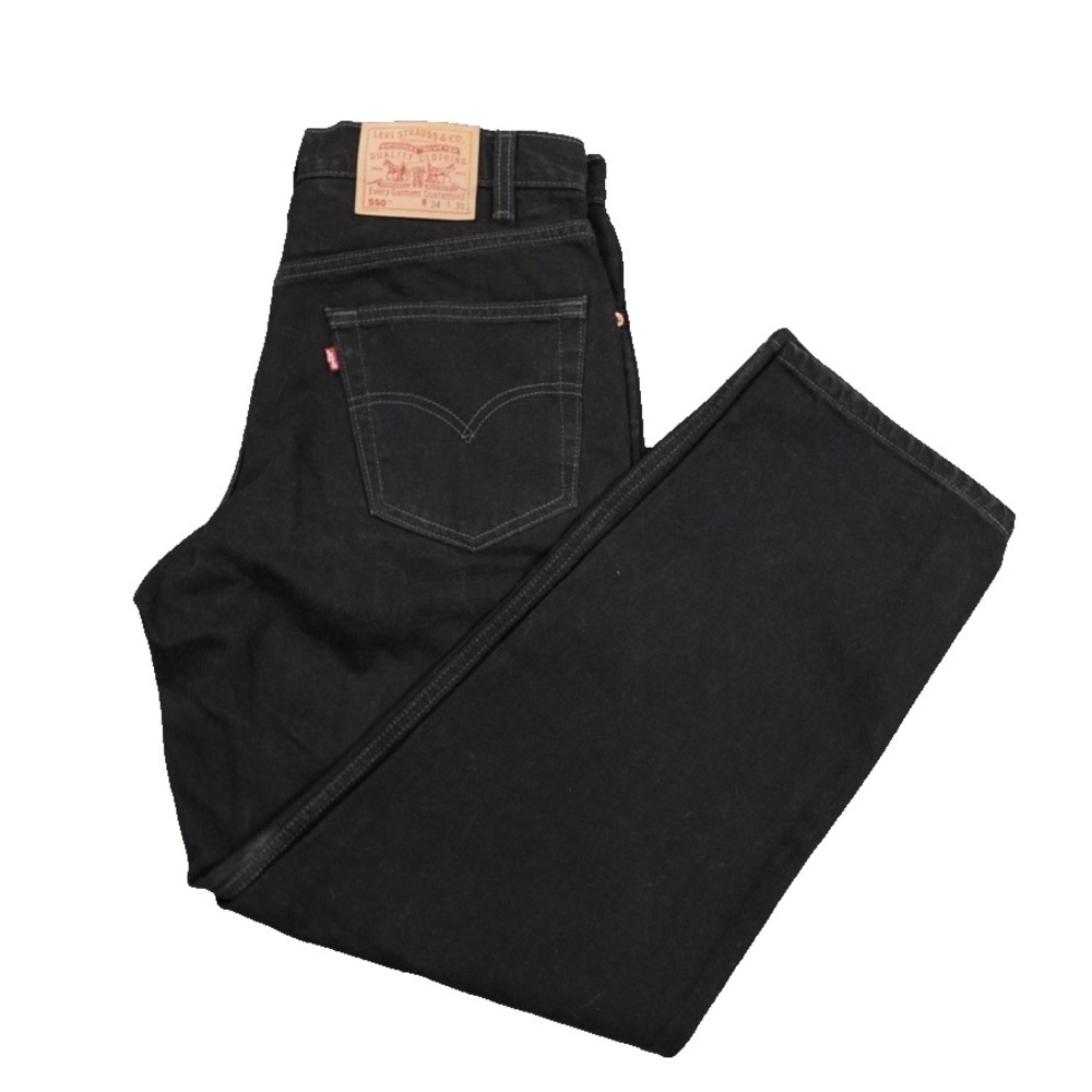 VTG Levis 550 Relaxed Fit JeansMens 34x30 Black Denim 1999 Red Tab Black Batwing